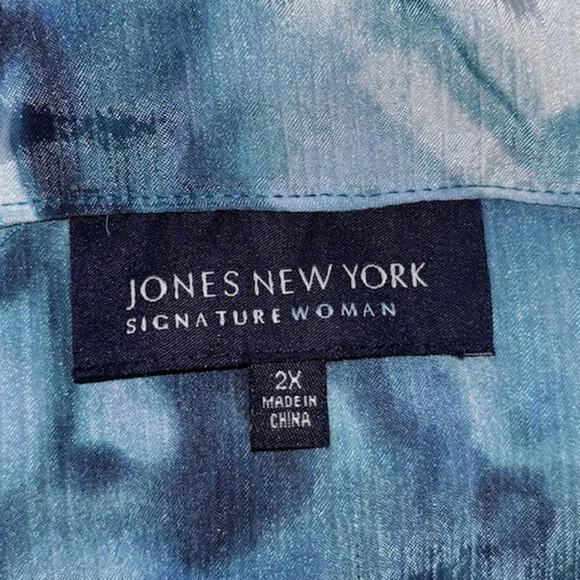 JONES NEW YORK Plus 2X Button Up Long Sleeve Agate Blue Romantic Ruffled Blouse - Picture 5 of 8